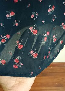 Floral Black Top With Neck Design Oversized