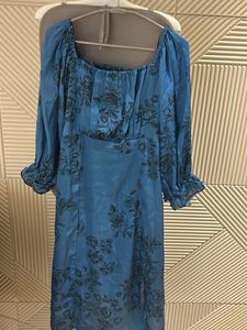 Blue Floral Print Square Neck Dress