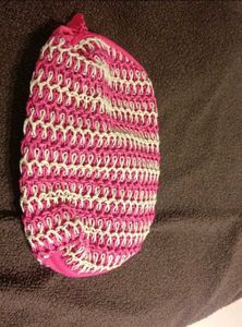 Crocheted Pink &amp; White Pouch