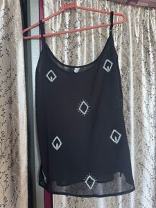 Black Sheer Beaded Camisole Top