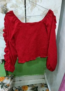 Red Ruffle Sleeve Off-Shoulder Top
