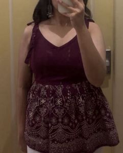 Beautiful Wine Ethnic Top with Tie-up Straps🍷🦋