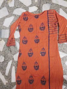 Orange Printed Kurta