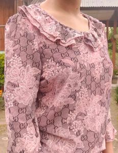Elegant Lace Blouse with Floral Print