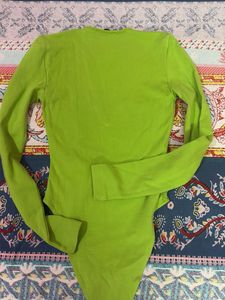 Lime Green V-Neck Long Sleeve Bodysuit