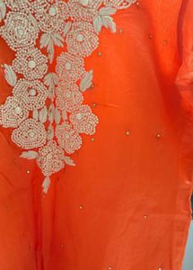 Embroidered Orange Kurta Set