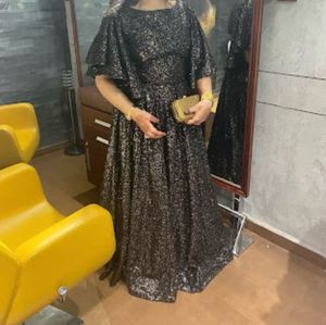 Sparkling Black Sequin Gown with Cape