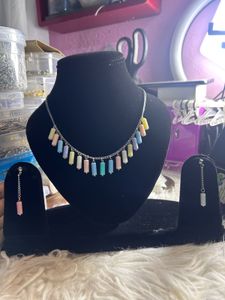 Pastel Beaded Necklace &amp; Earring Set
