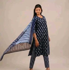 Blue Printed Kurta Set with Dupatta