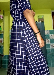 Navy &amp; White Checked Button-Down Dress