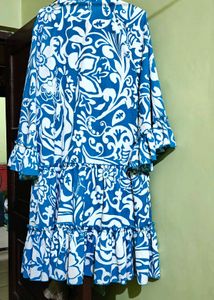 Boho Blue &amp; White Ruffle Dress