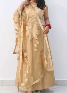 Elegant Gold coloured crop top with skirt