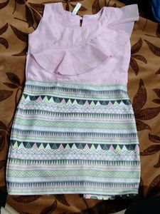 Pink Ruffled Dress with Tribal Print