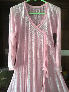 Pink Chikankari Anarkali Kurta with leggings