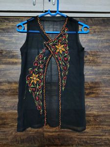 Black Embroidered Ethnic Vest