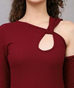 Shein Wine One-Shoulder Detachable Sleeve Mini ❤️