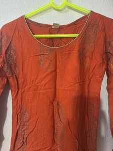 Orange Printed Kurta
