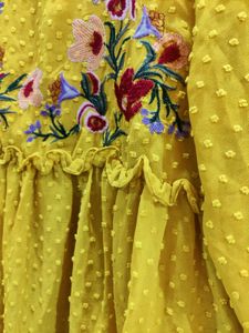 Embroidered Yellow Swiss Dot Peplum Blouse