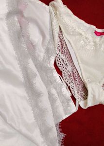 White Lace Trim Nightgown &amp; Panty Set