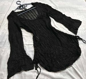 Original Shein Black Crochet Bell Sleeve Top