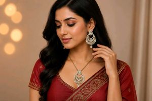 Elegant Gold Jhumka Earrings and pendent with
