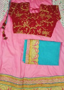 Garba/Dandiya..Pink&amp; Blue Embroidered lehnga