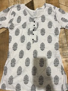 White Kurta with Black Print