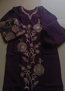 Brand New violet Embroidered Kurta Set