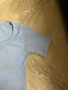 blue ribbed stylish summer top