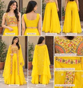 Vibrant Yellow Embroidered Indo Western