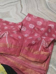 Elegant Pink Saree with White Motifs