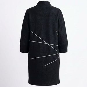 Chic Black Geometric Print Coat