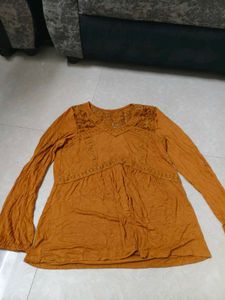 Boho Lace Trim mustard Tunic Top