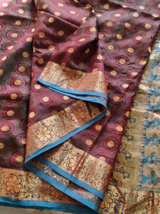 Elegant Maroon &amp; Blue Saree