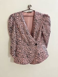 Chic Pink Leopard Print Blazer