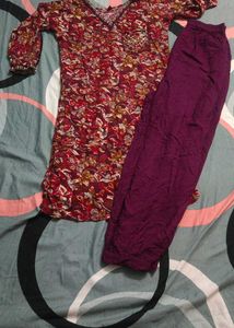 Maroon Floral Kurta Set