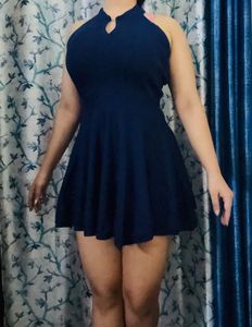 Navy Blue Halter Neck Dress