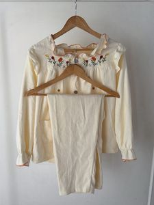 Cozy Cream Pajama Set with Floral Detail