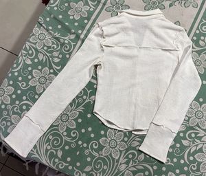 White Ruffled Button-Up Shirt