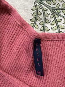 Pink Ribbed Square Neck Top