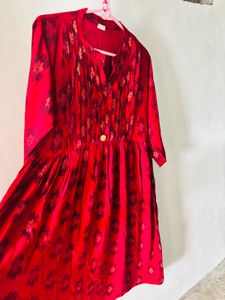 Vibrant Red Printed Kurta