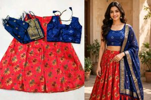 Red & Blue Lehenga Choli Set