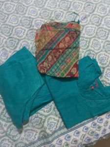 Teal embroidered suit with Dupatta