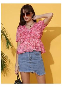 Chic Pink Ruffled Top XL