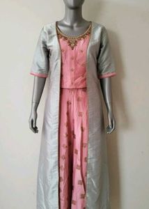 Elegant Pink &amp; Gray Anarkali Suit