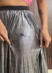 Metallic Silver Pleated Skirt