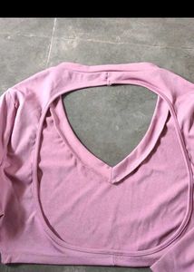 Pink V-Neck Long Sleeve Crop Top