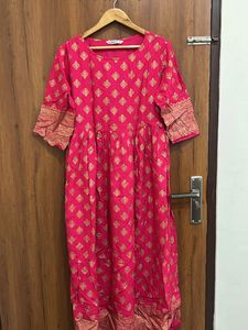 Anarkali Pink Golden Print Kurta