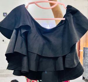 Black Flared Crop Top