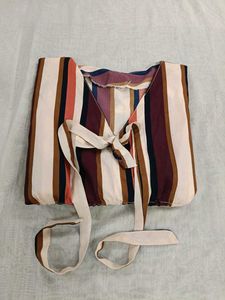 Denim Jeans With Fluffy Striped Top.